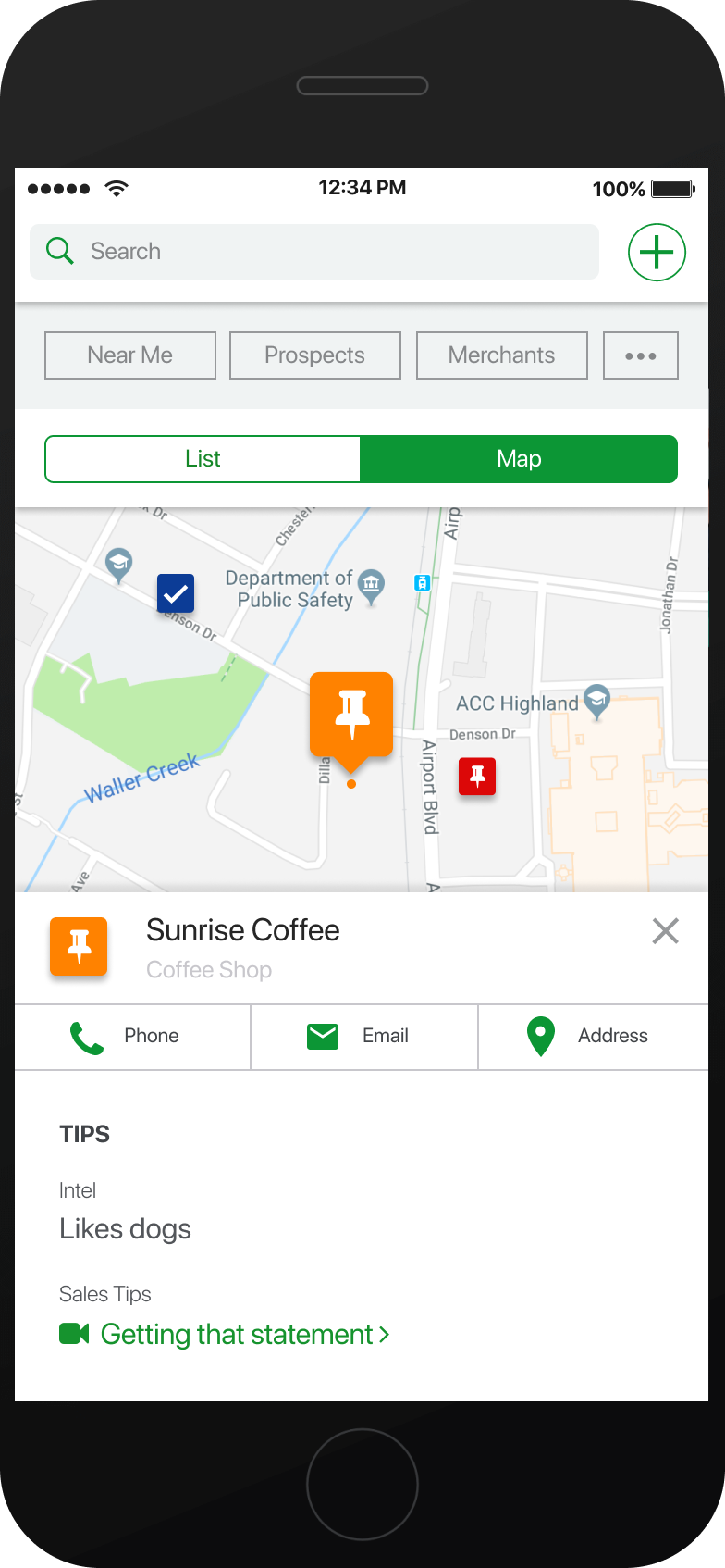 CPay Sales Assistant high-fidelity prototype — client detail and account management screen